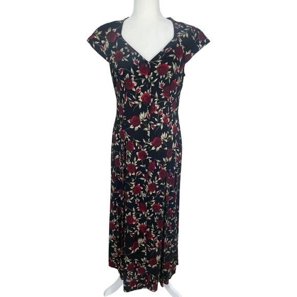 Vtg Betsy Lauren Floral Rayon Button Front Midi Dress Size 10 Feminine Romantic - Picture 1 of 11